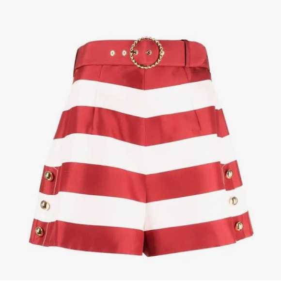 Zimmermann Belted Striped Silksatin Shorts - Claret